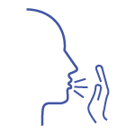 A blue circular icon with a white line drawing representing someone coughing